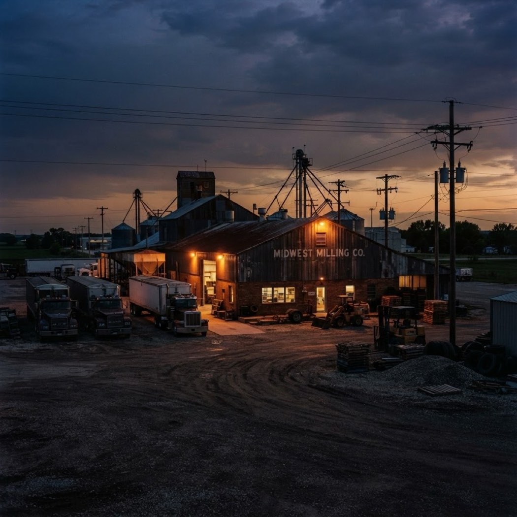 Foundational heartland business at dusk